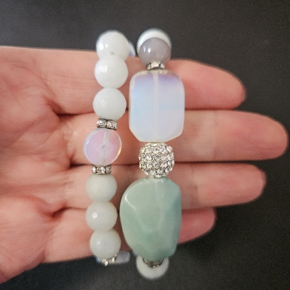 Lia Sophia Jade & Crystal Stretch bracelets (set of 2)